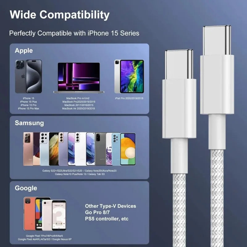 USB-C Kabel 100W Schnellladekabel – 3er Pack für iPhone 15/16, Samsung, Xiaomi & Huawei