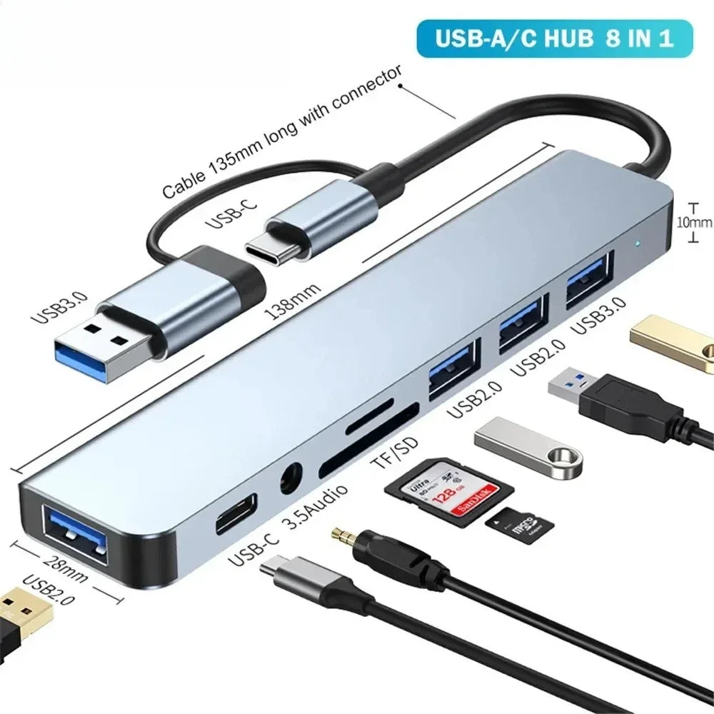 USB-C Hub 8-in-1 – Multiport Adapter für Laptop, MacBook, Xiaomi & Tablets