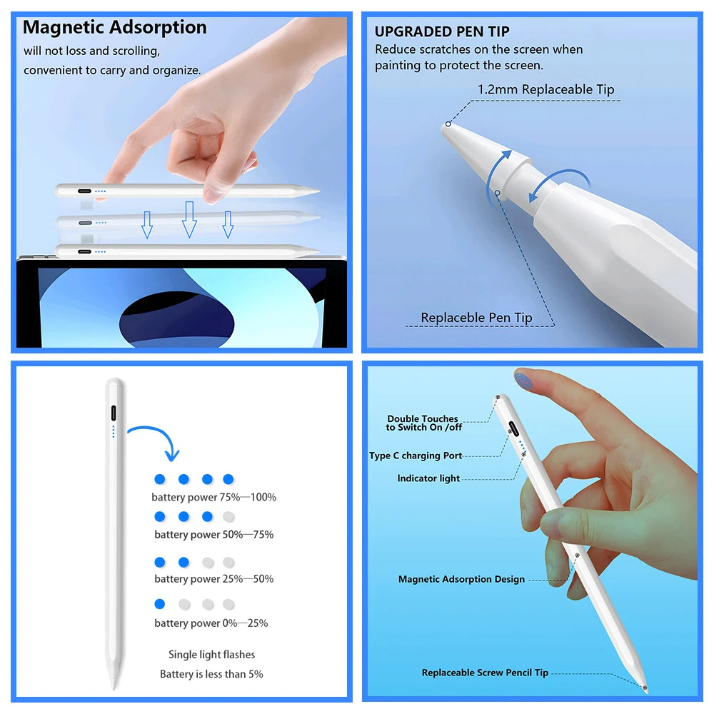 Stylus Pen für iPad – mit LED-Anzeige & Palm Rejection, kompatibel mit Apple iPad 2018–2026