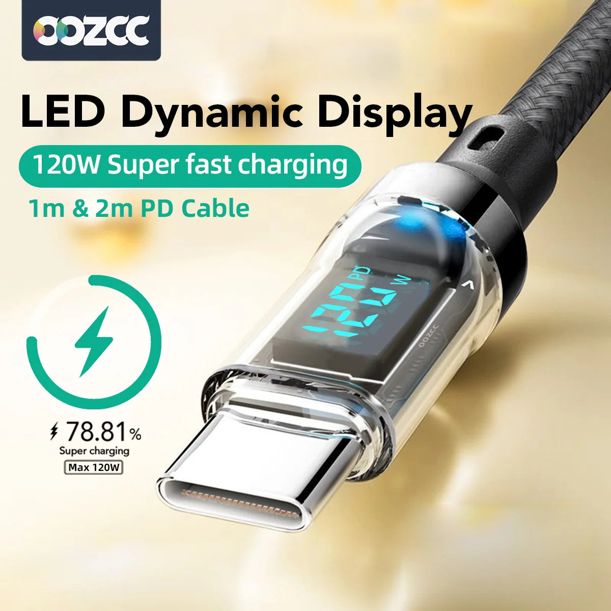 Schnellladekabel mit LCD-Anzeige – 120W, USB-A auf Lightning