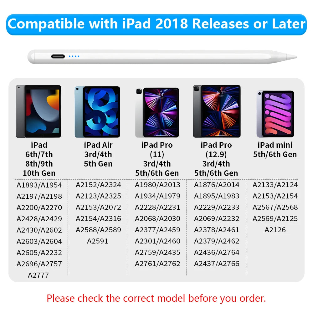 Stylus Pen für iPad – mit LED-Anzeige & Palm Rejection, kompatibel mit Apple iPad 2018–2026